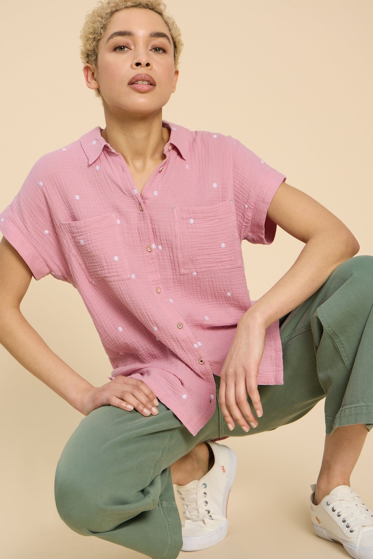 White Stuff Pink 100% Cotton Emma Double Cloth Shirt - Image 1 of 7