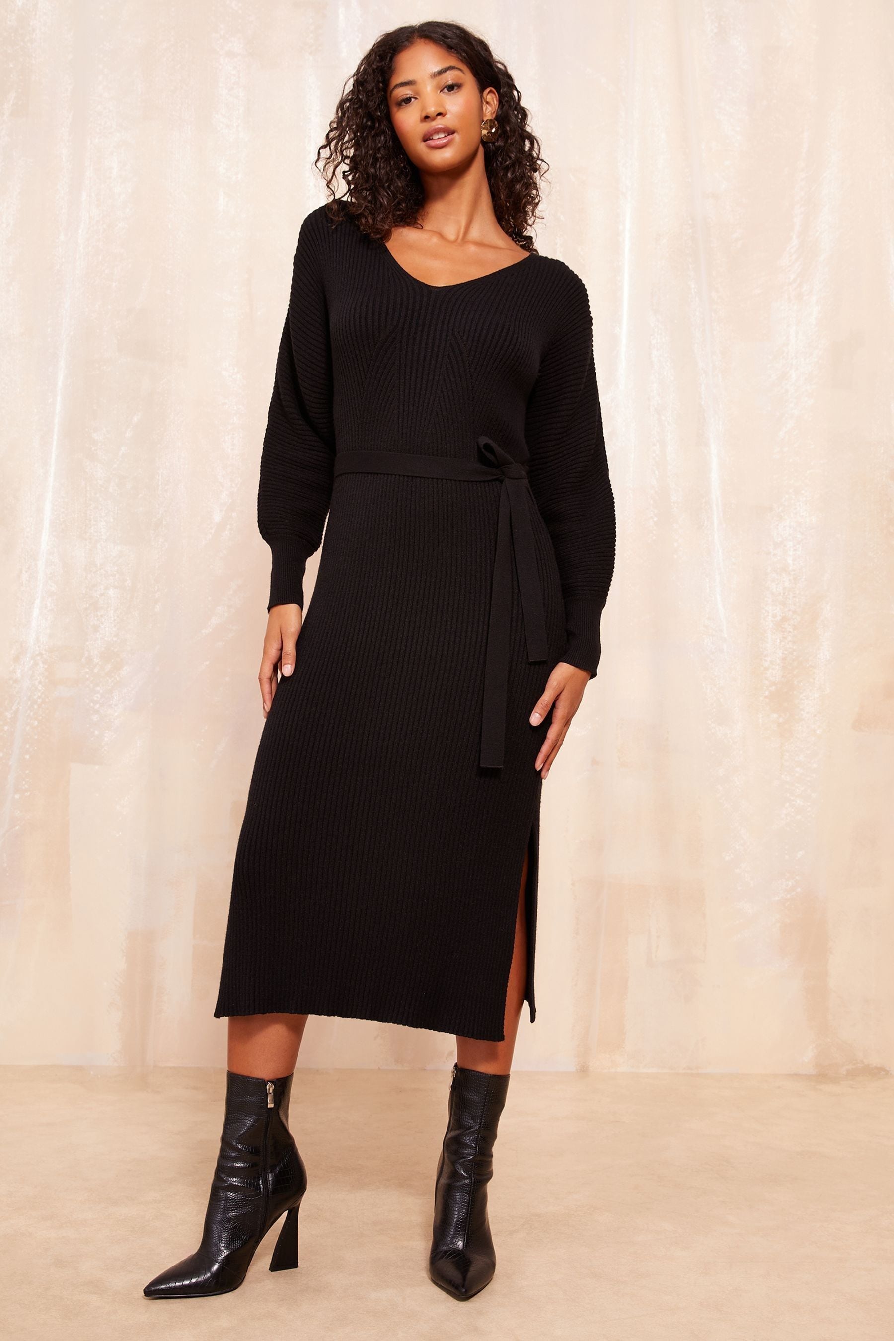 Belted midi dress cheap