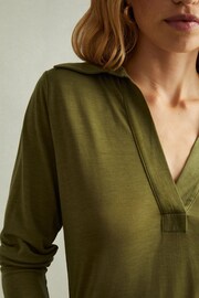 Reiss Green Nixi Lyocell-Wool Open-Collar Top - Image 4 of 6