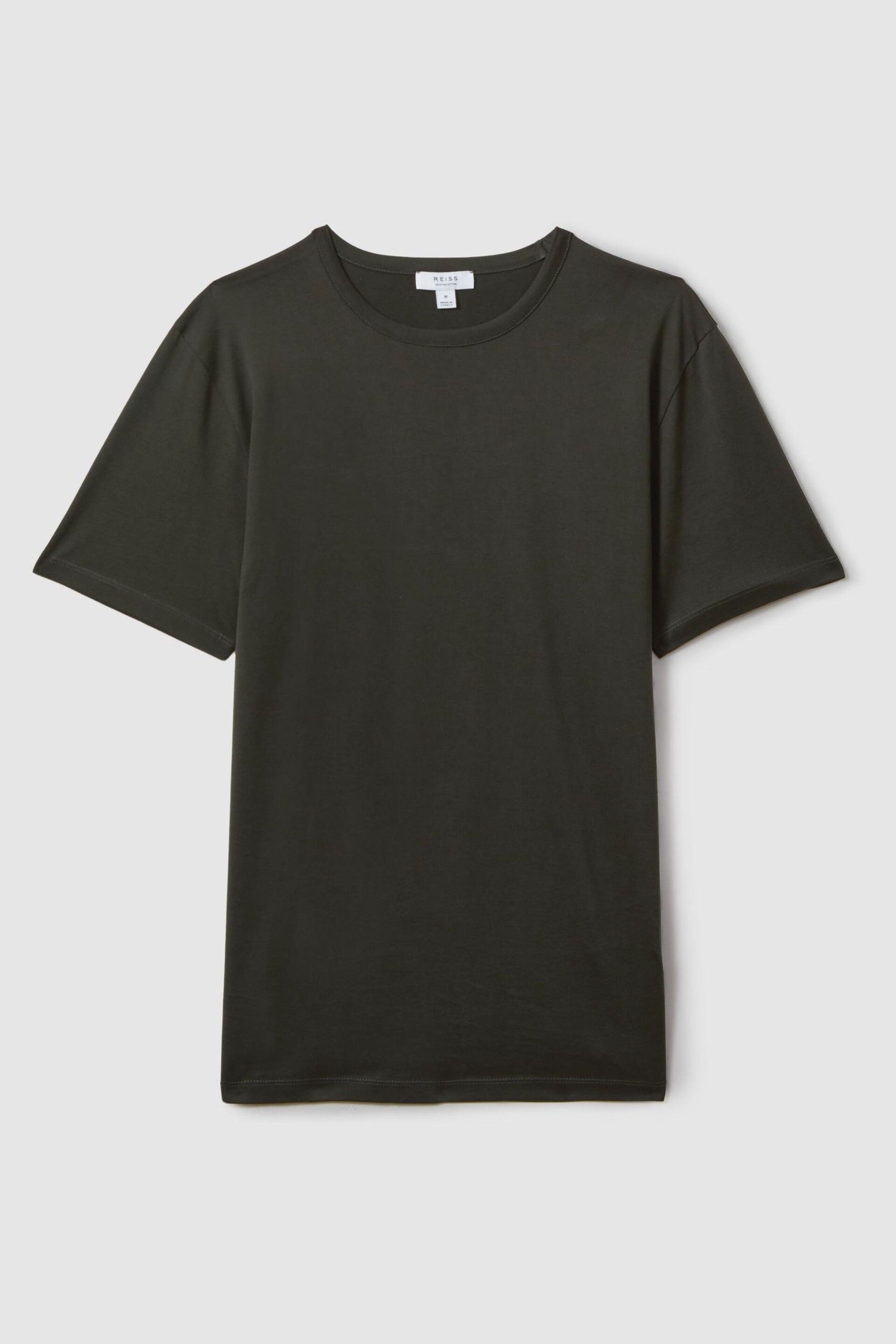 Reiss Dark Olive Green Caspian Mercerised Cotton Crew Neck T-Shirt - Image 2 of 5