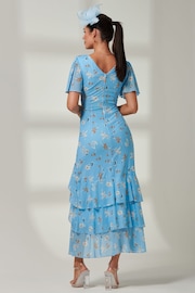 Jolie Moi Blue Daleysa Frill Hem Mesh Maxi Dress - Image 2 of 6