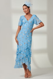 Jolie Moi Blue Daleysa Frill Hem Mesh Maxi Dress - Image 5 of 6