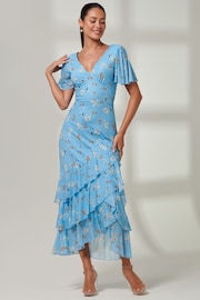 Jolie Moi Blue Daleysa Frill Hem Mesh Maxi Dress - Image 6 of 6