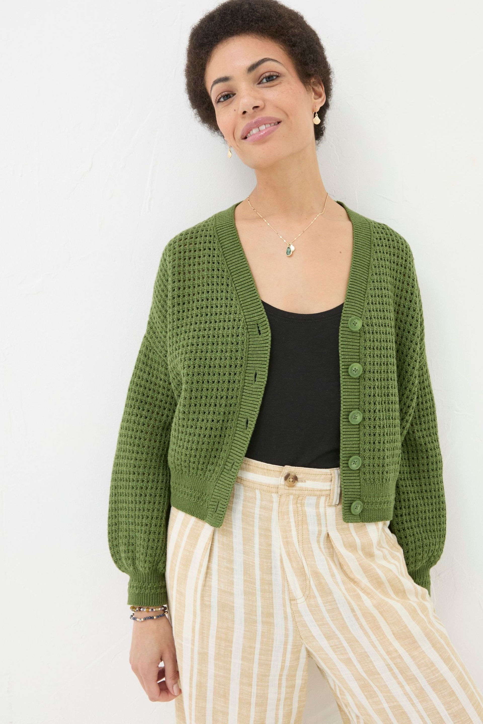 FatFace Green Annie Button Through Cardigan - Image 1 of 5