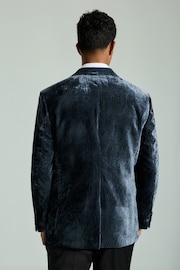 Steel Blue Slim Fit Patterned Velvet Blazer - Image 4 of 12