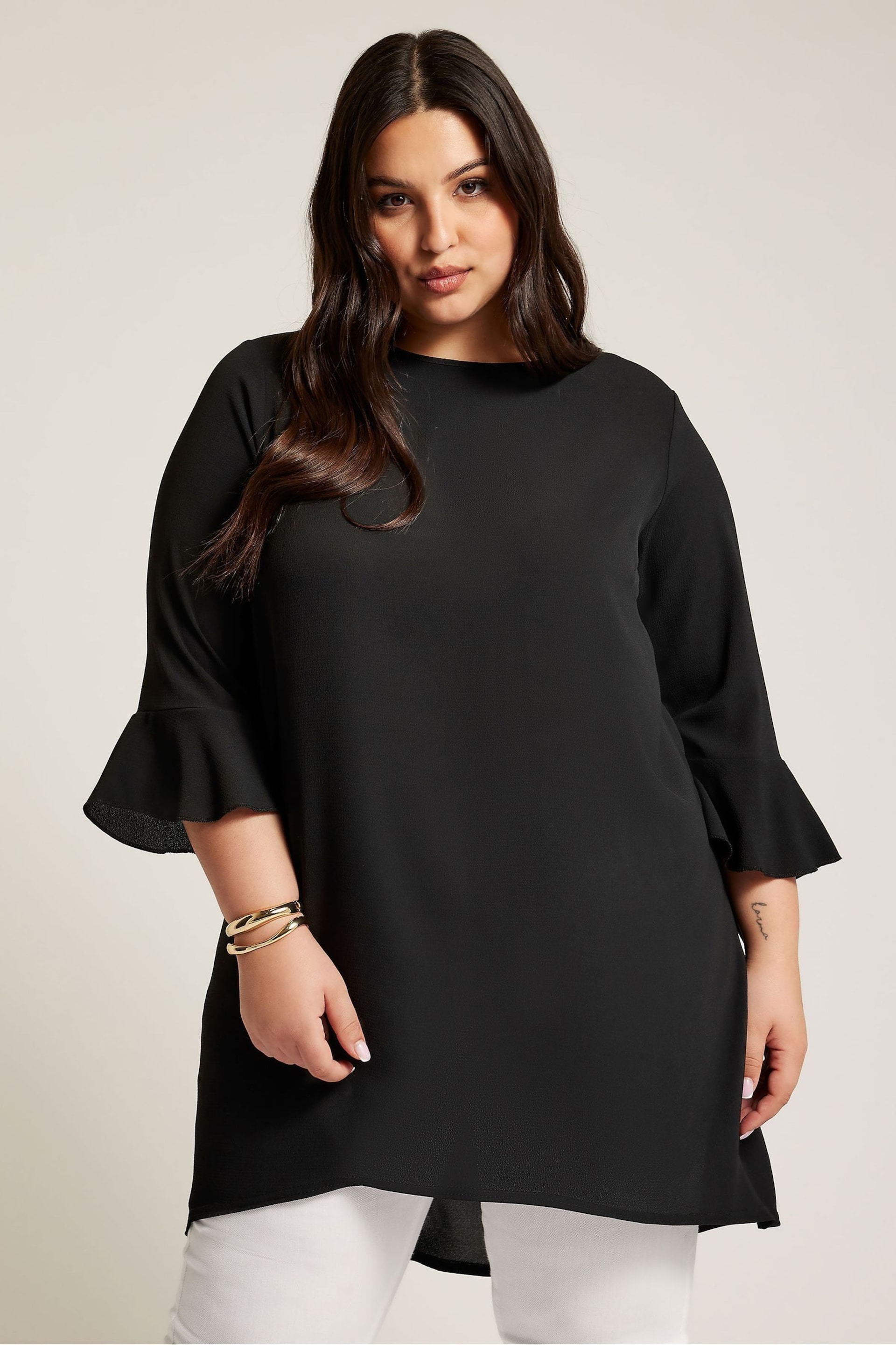 Yours Curve Black Flute Sleeve Tunic - Image 1 of 2
