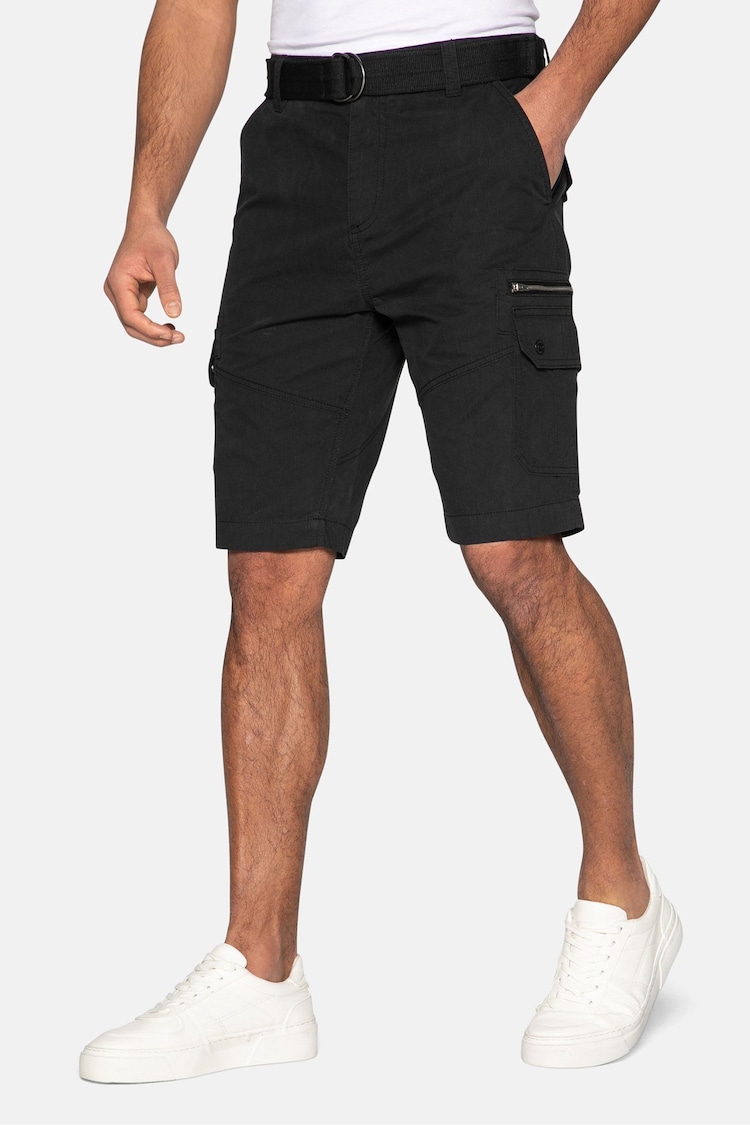 Threadbare Black 100% Cotton Blend Belted Cargo Shorts - Image 1 of 4