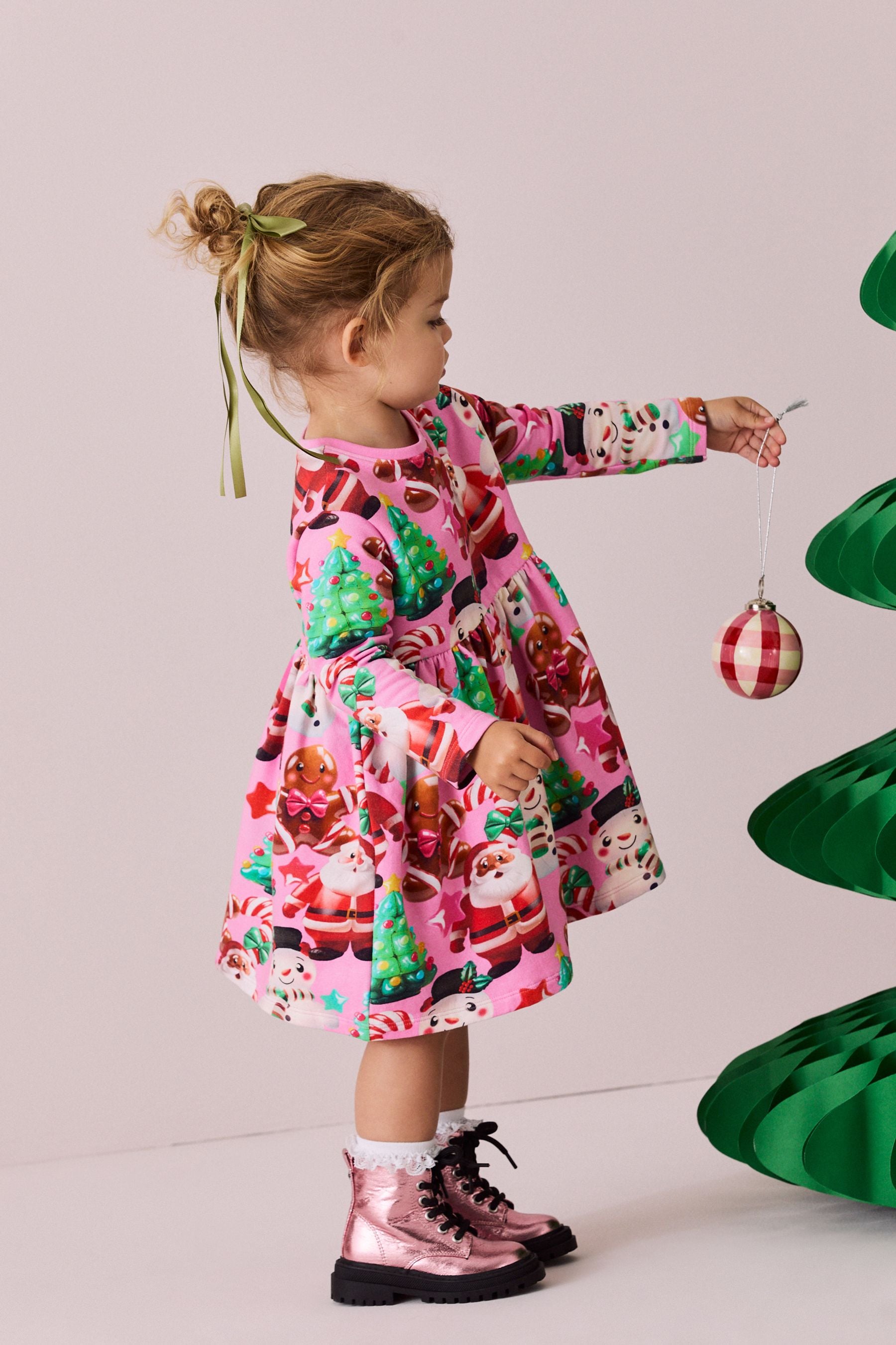 Pink Long Sleeve Jersey 100 Cotton Christmas Dress 3mths 7yrs