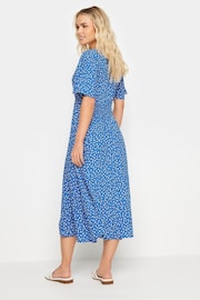 PixieGirl Petite Blue l Blue Ditsy Floral Print Button Front Midi Dress - Image 4 of 6