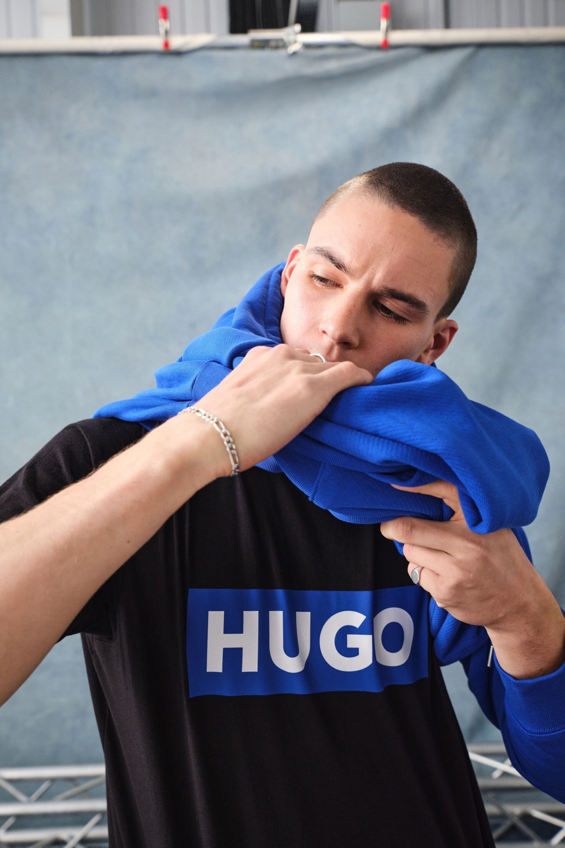 HUGO Blue Large Box Logo T-Shirt - Image 1 of 5