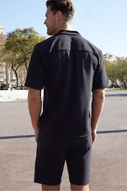 Threadbare Black Cotton Revere Collar Short Sleeve Shirt With Stretch - Image 2 of 4