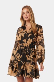 Forever New Brown Aubrey Shirred Waist Mini Dress - Image 1 of 5