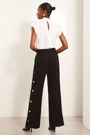 Lipsy Black Wide Leg Popper Detail Trousers - Image 4 of 4