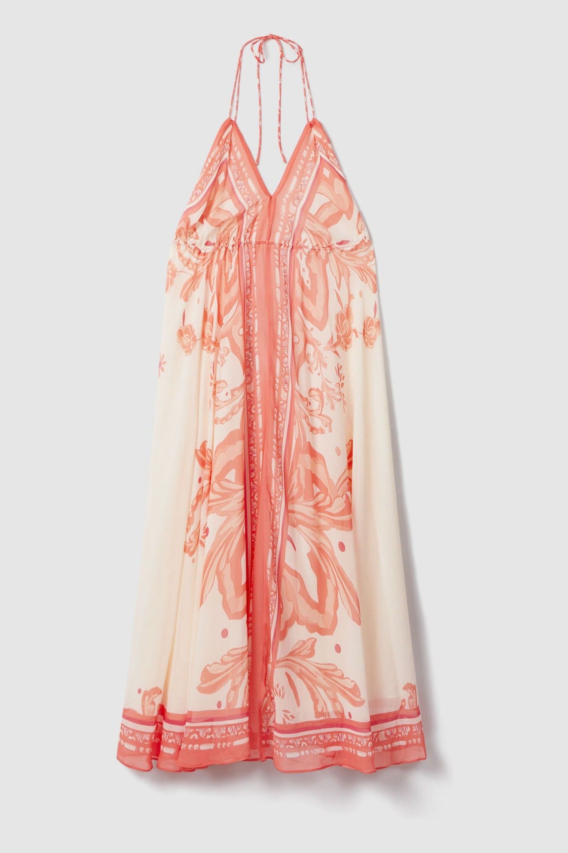 Reiss Coral Delilah Petite Printed Ruched Waist Midi Dress - Image 2 of 6