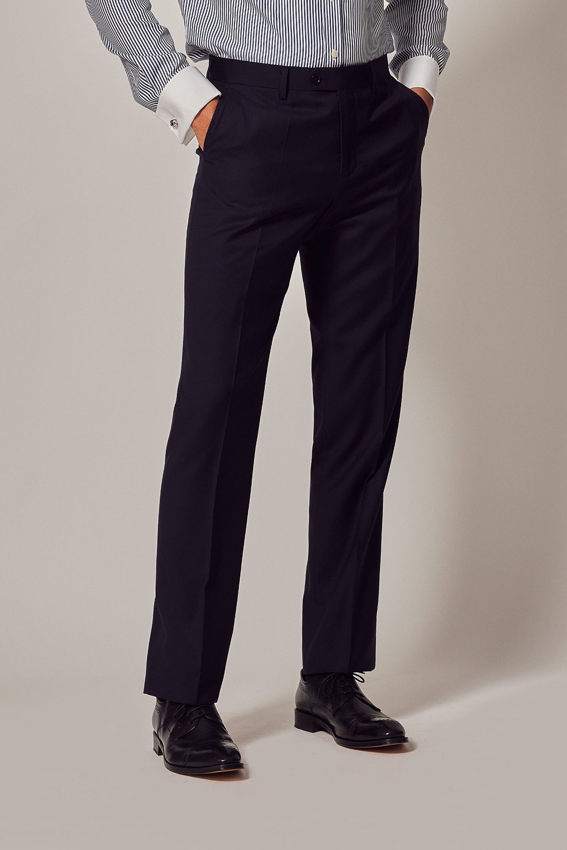 Hawes & Curtis Slim Blue Twill Suit Trousers - Image 1 of 4
