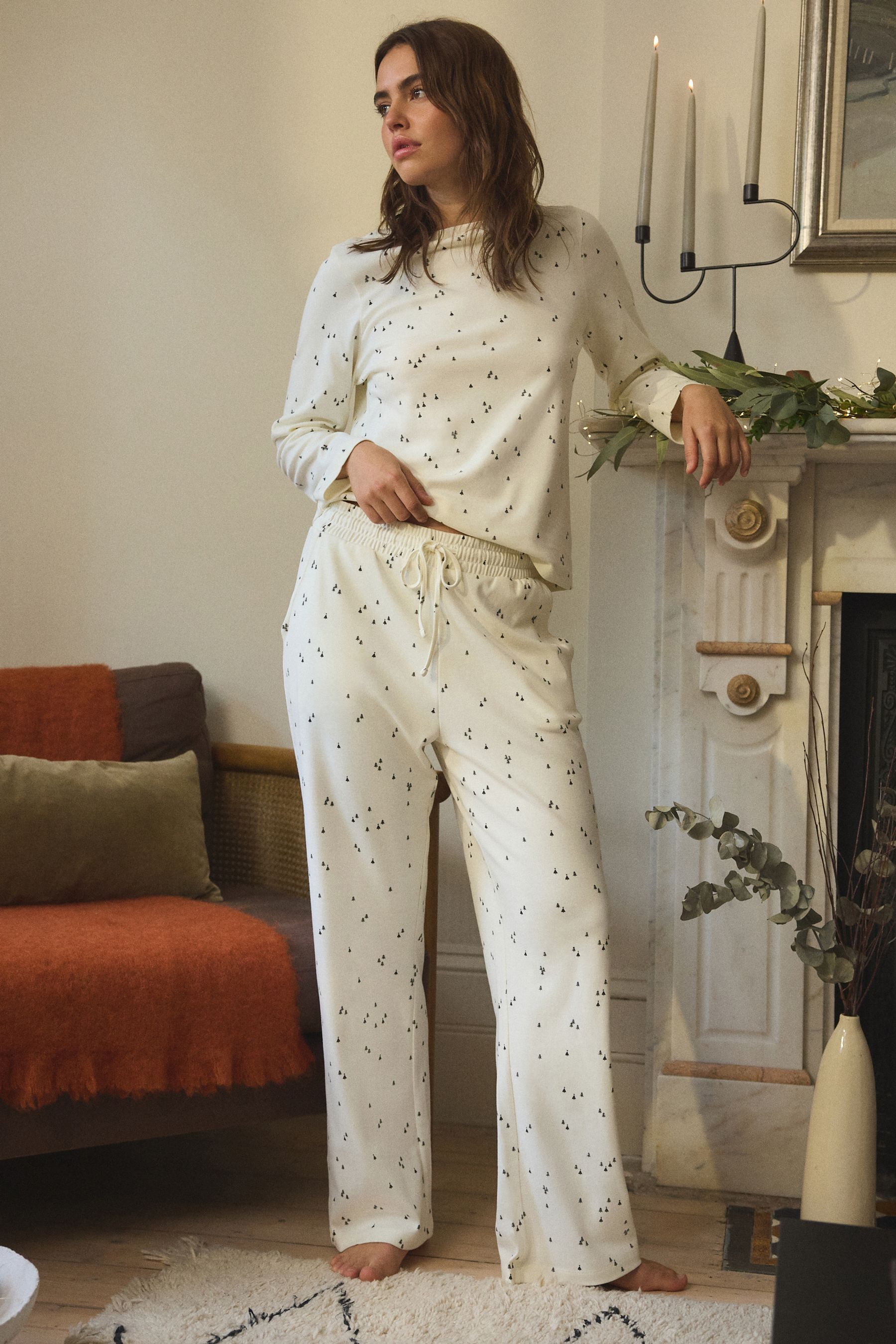 Ecru Cream Tree 100 Cotton Long Sleeve Pyjamas