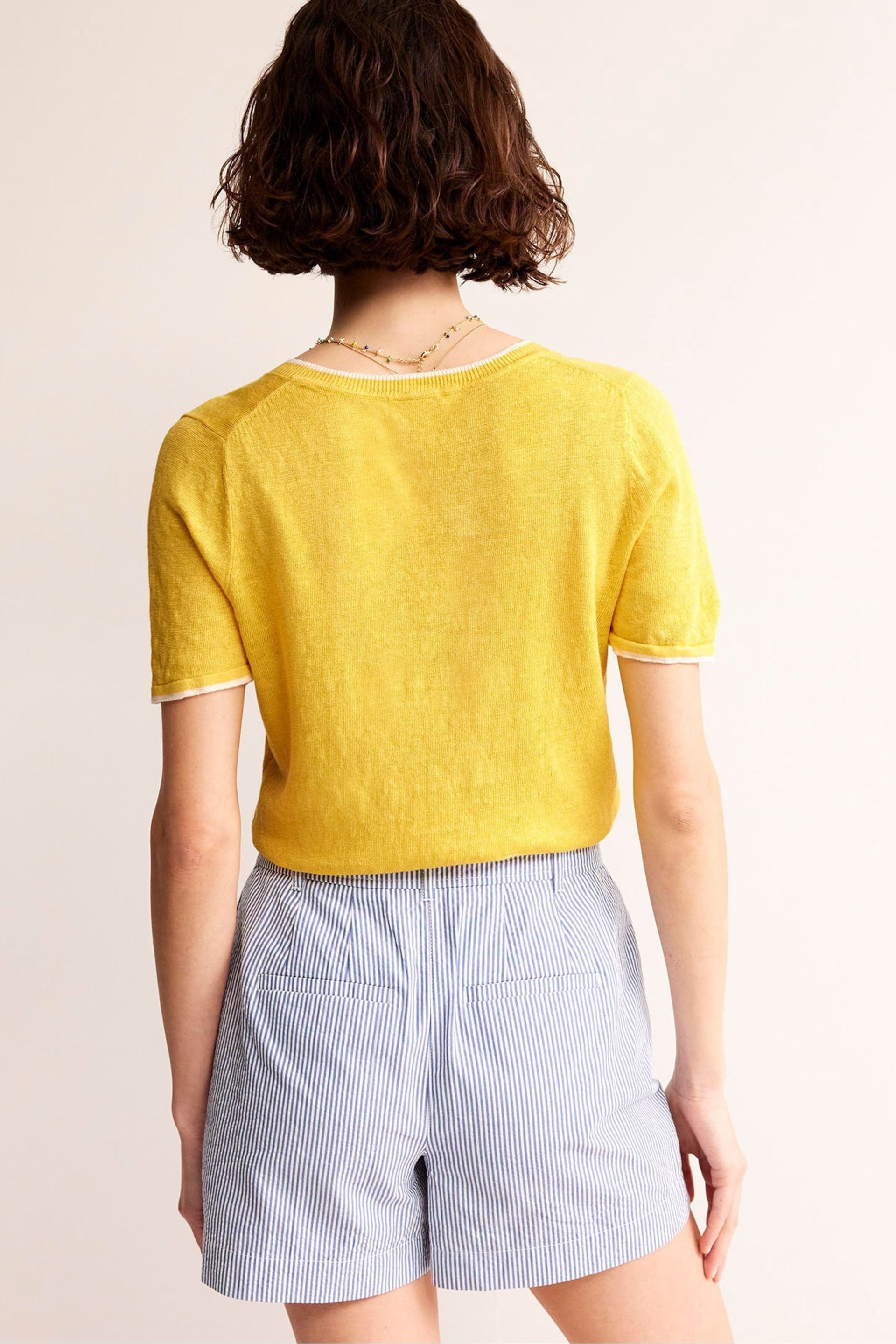 Boden Yellow Maggie V-Neck Linen Cardigan - Image 2 of 6
