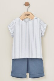 Mamas & Papas Blue Stripe T-Shirt And Shorts Set 2 Piece - Image 1 of 4