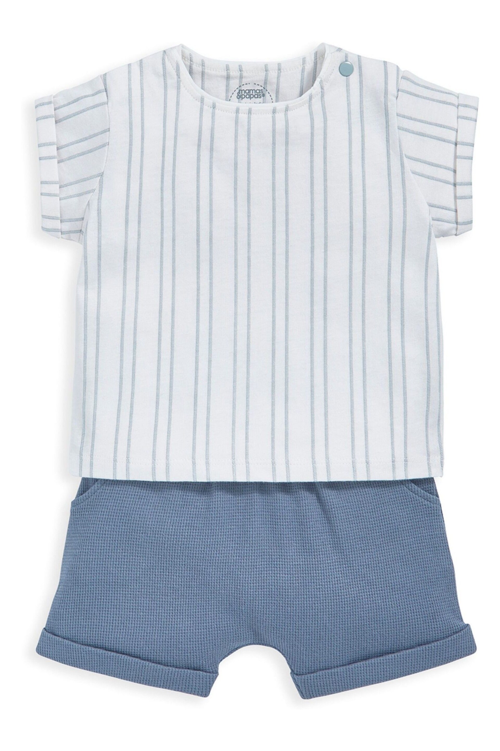 Mamas & Papas Blue Stripe T-Shirt And Shorts Set 2 Piece - Image 2 of 4