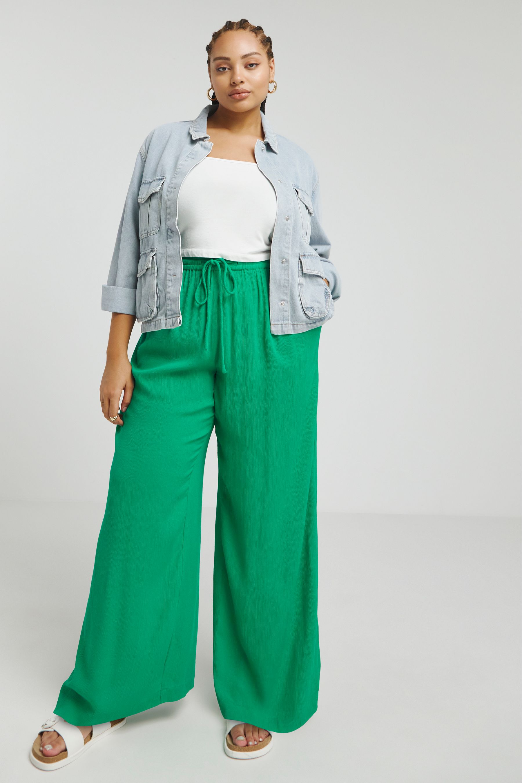 Buy Simply Be Green Tie Waist Crinkle Wide Leg Trousers from Next Canada