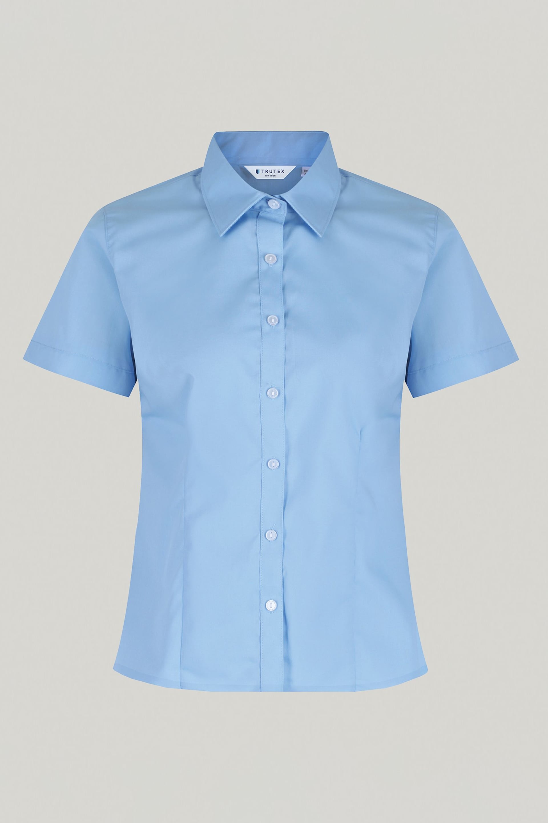 Trutex Blue Slim Fit Short Sleeve 2 Pack School Shirts - Image 5 of 6