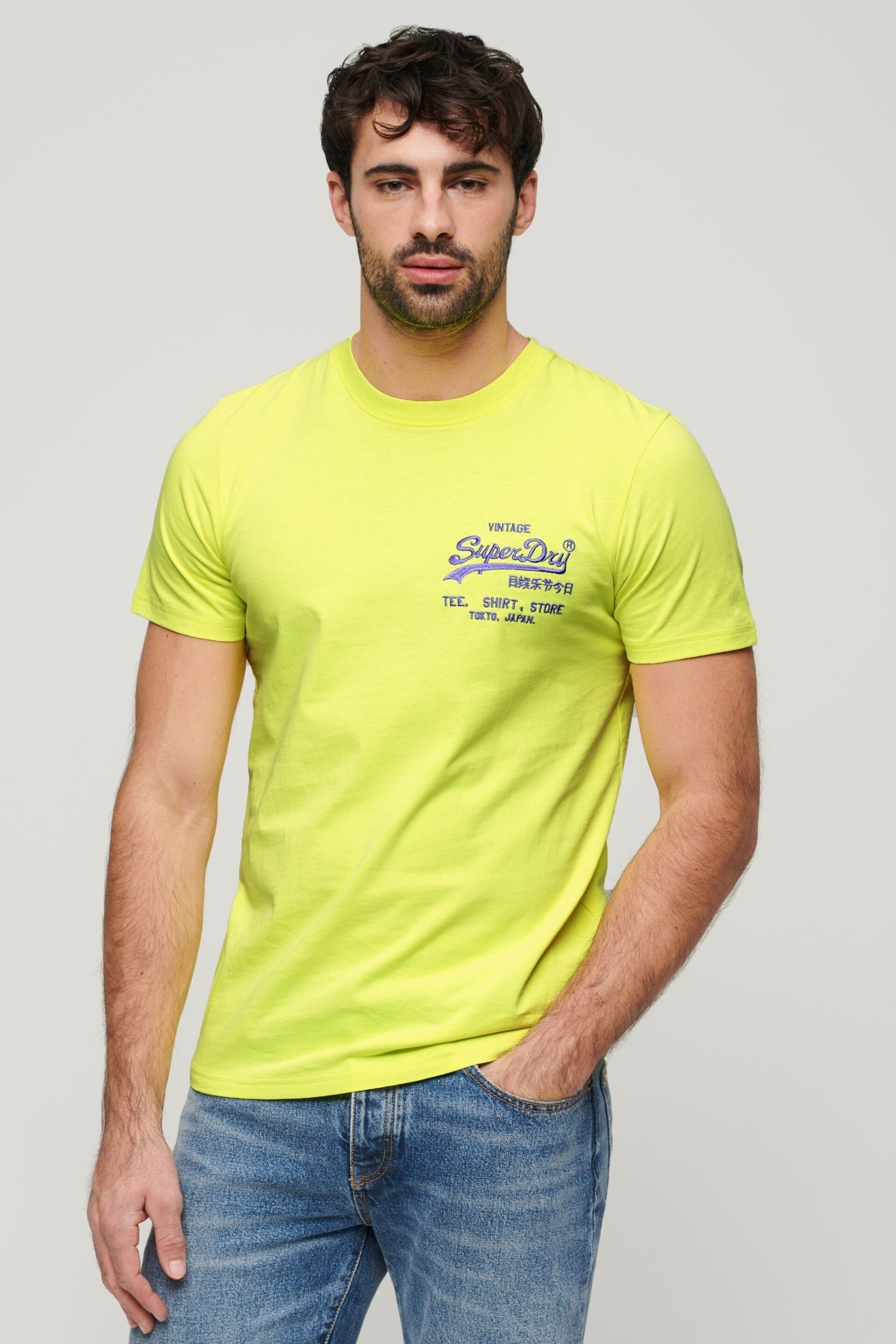 Superdry Neon Yellow Neon Vintage Logo T-Shirt - Image 1 of 3