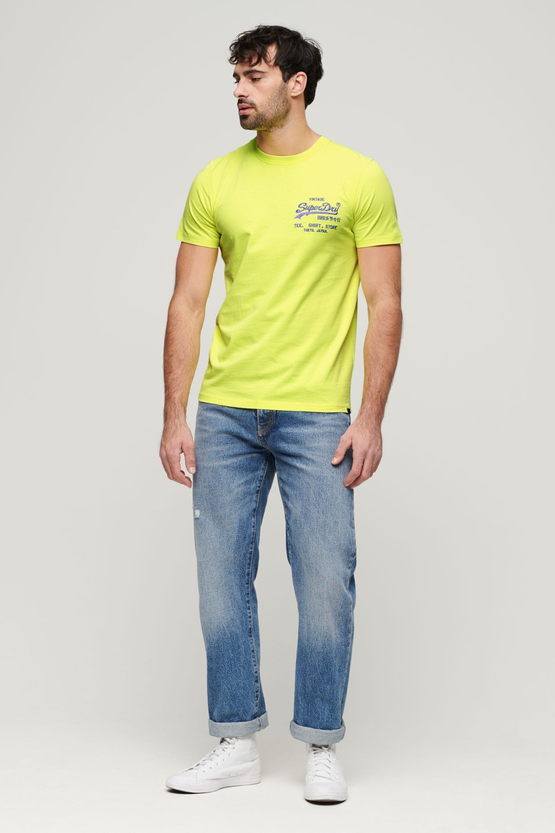 Superdry Neon Yellow Neon Vintage Logo T-Shirt - Image 2 of 3