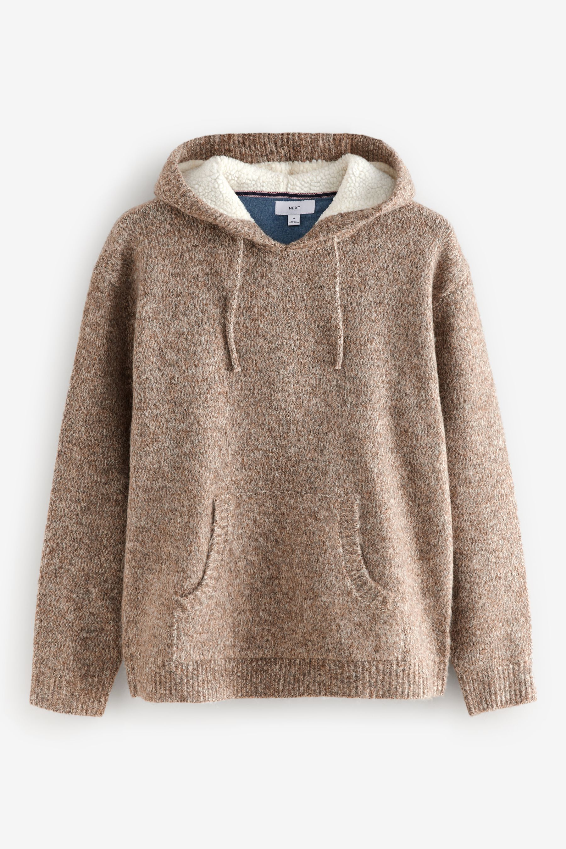 Neutral Relaxed Fit Borg Lined Knit Hoodie with Wool