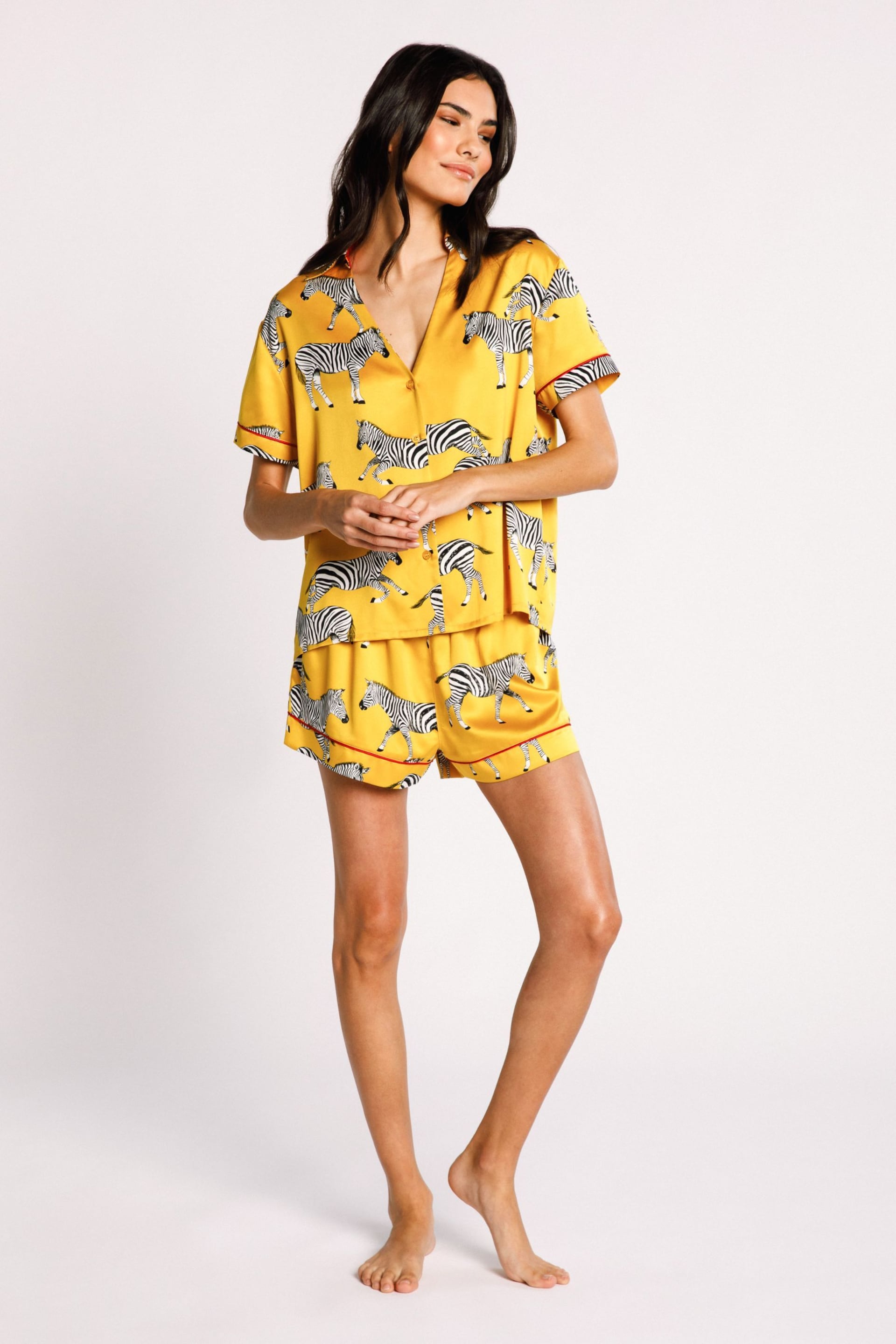 Chelsea Peers Yellow Satin Short Pyjama Set - Image 1 of 5
