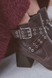 Chocolate Brown Leather Forever Comfort® Double Buckle Ankle Boots - Image 3 of 9