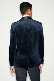 Dark Navy Blue Regular Fit Velvet Blazer - Image 2 of 6