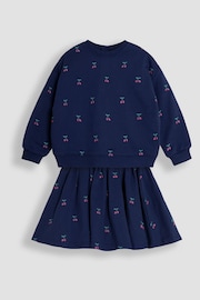 JoJo Maman Bébé Navy Cherry Embroidered Sweatshirt And Skirt Set 2 Pack - Image 1 of 5