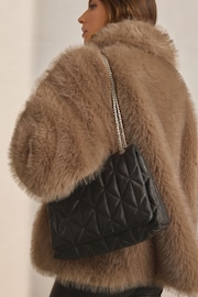 Black Leather Quilted Cross-Body Bag - Image 4 of 5