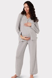 Chelsea Peers Grey Maternity Maternity Modal Button Up Long Pyjama Set - Image 1 of 5