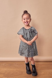 Charcoal Bow Sequin Party Angel Sleeve Dress (3mths-10yrs) - Image 3 of 7