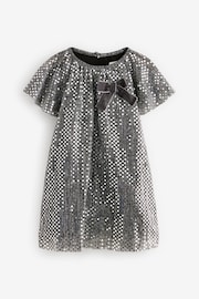 Charcoal Bow Sequin Party Angel Sleeve Dress (3mths-10yrs) - Image 5 of 7