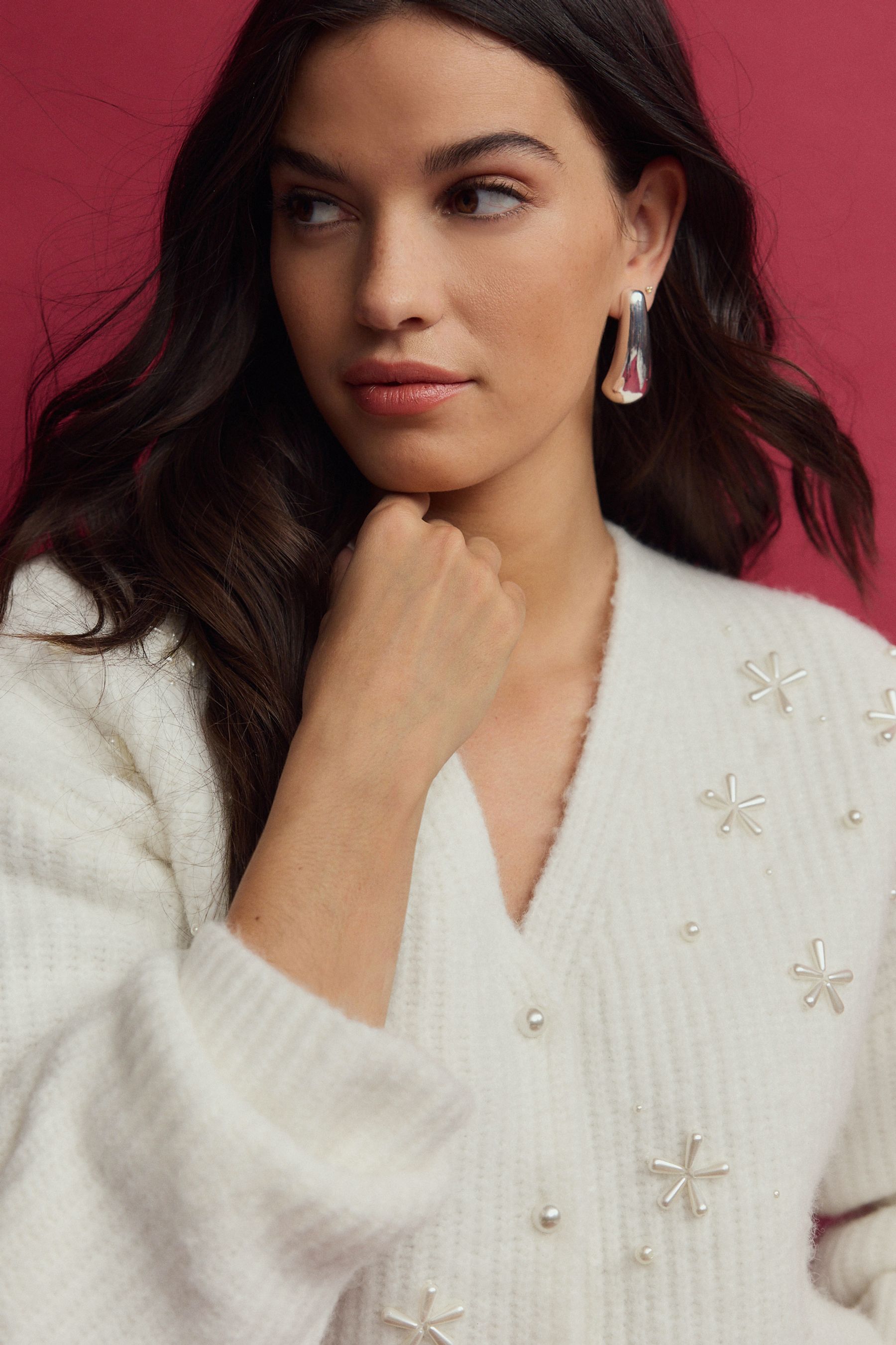 White cardigan with pearl buttons hot sale