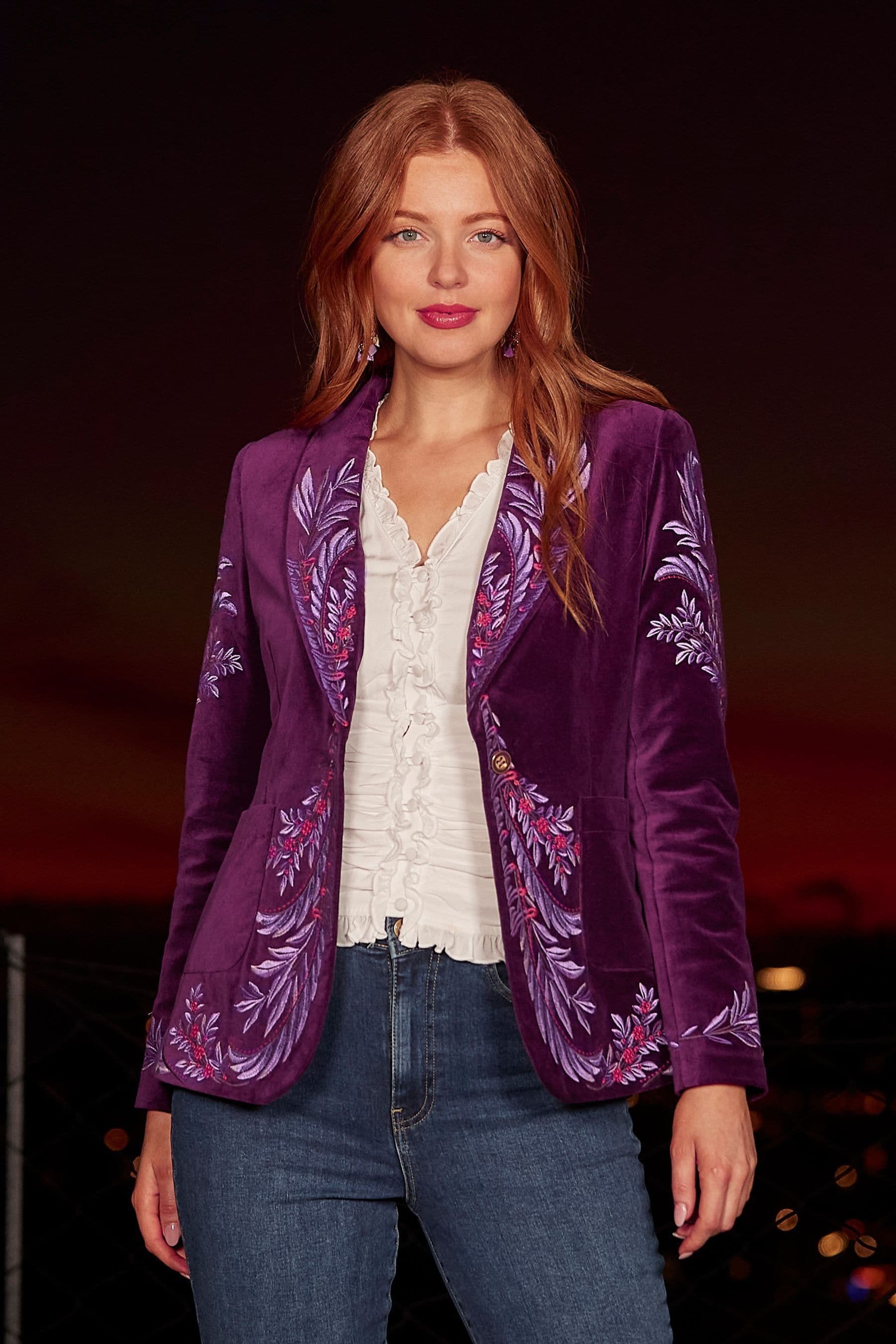 Purple velvet blazer clearance