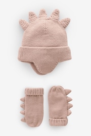 Neutral Dinosaur Hat and Mittens Set (3mths-6yrs) - Image 1 of 5