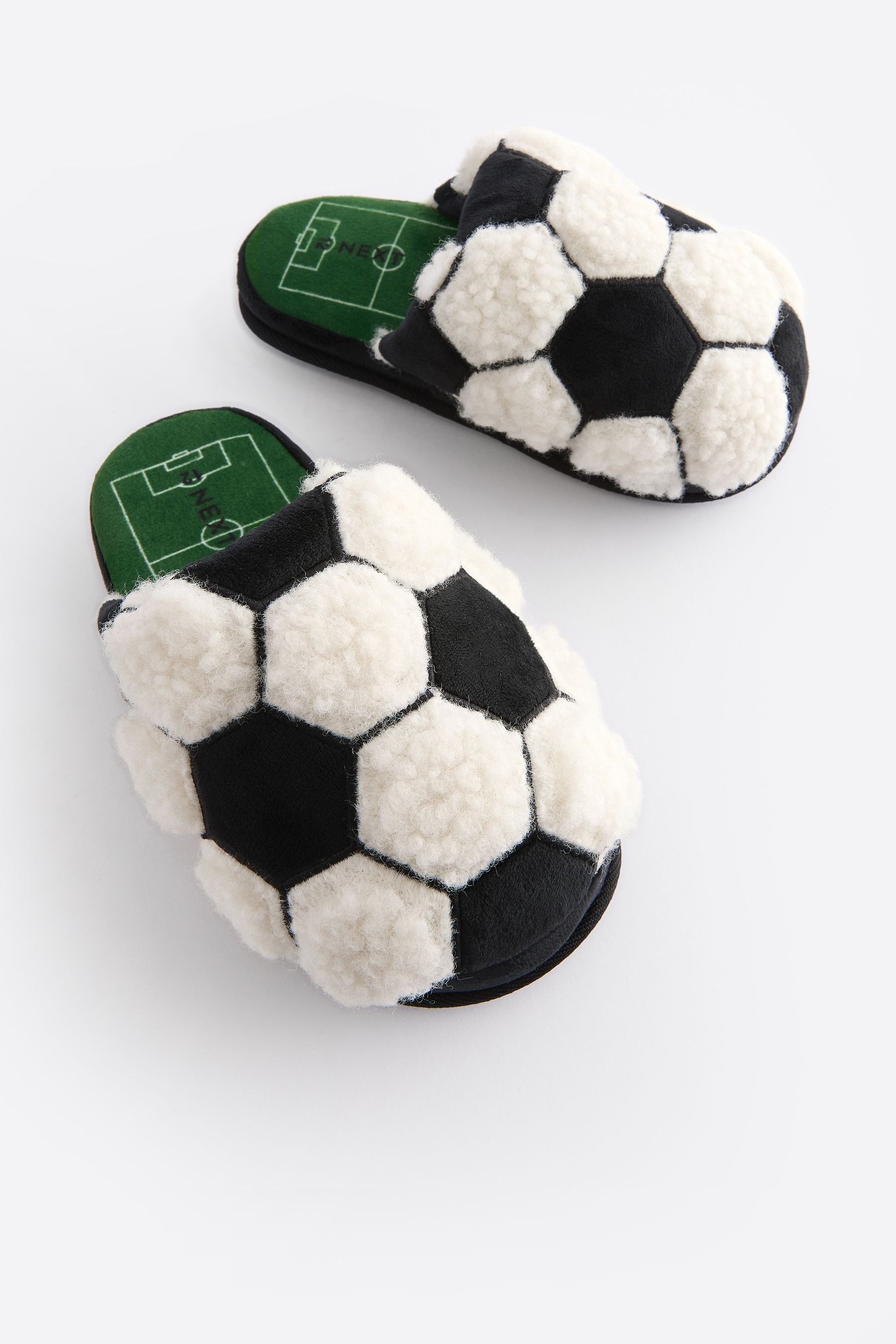 Buy Black White Fluffy Football Slippers Mules from the Next UK online shop