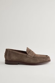 Taupe/Brown Signature Italian Leather Penny Loafers - Image 2 of 5