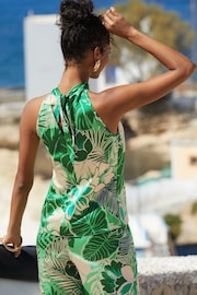 Friends Like These Green Palm Print Satin Printed Tie Neck Halter Vest - Image 2 of 4