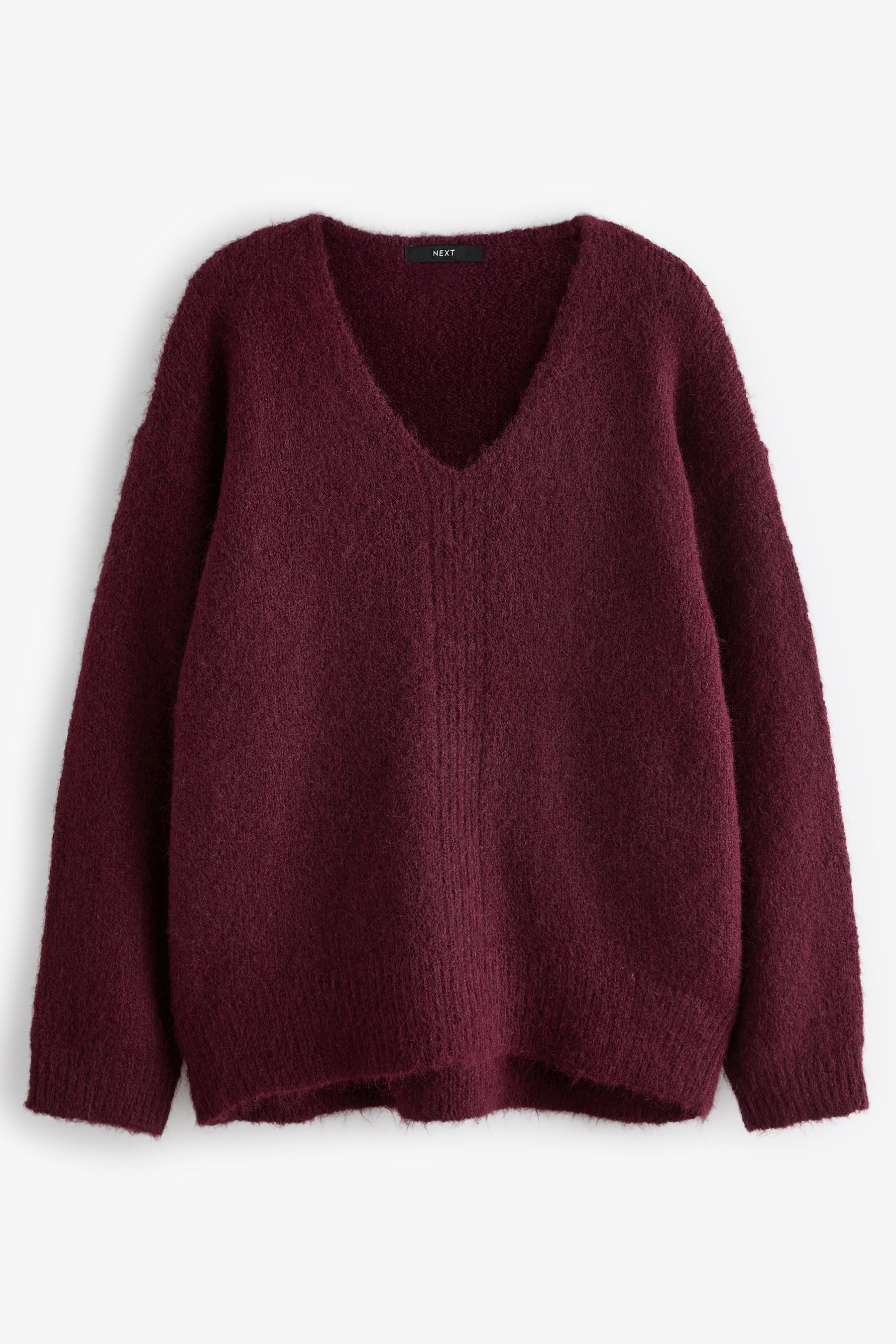 Buy Red Burgundy Relaxed Fit Soft Touch V Neck Knitted Jumper with Wool from Next Luxembourg