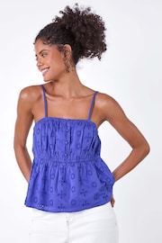 Dusk Blue 100% Cotton Broderie Vest Top - Image 4 of 5