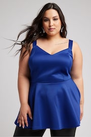 Yours Curve Blue Bow Back Peplum Top - Image 2 of 6