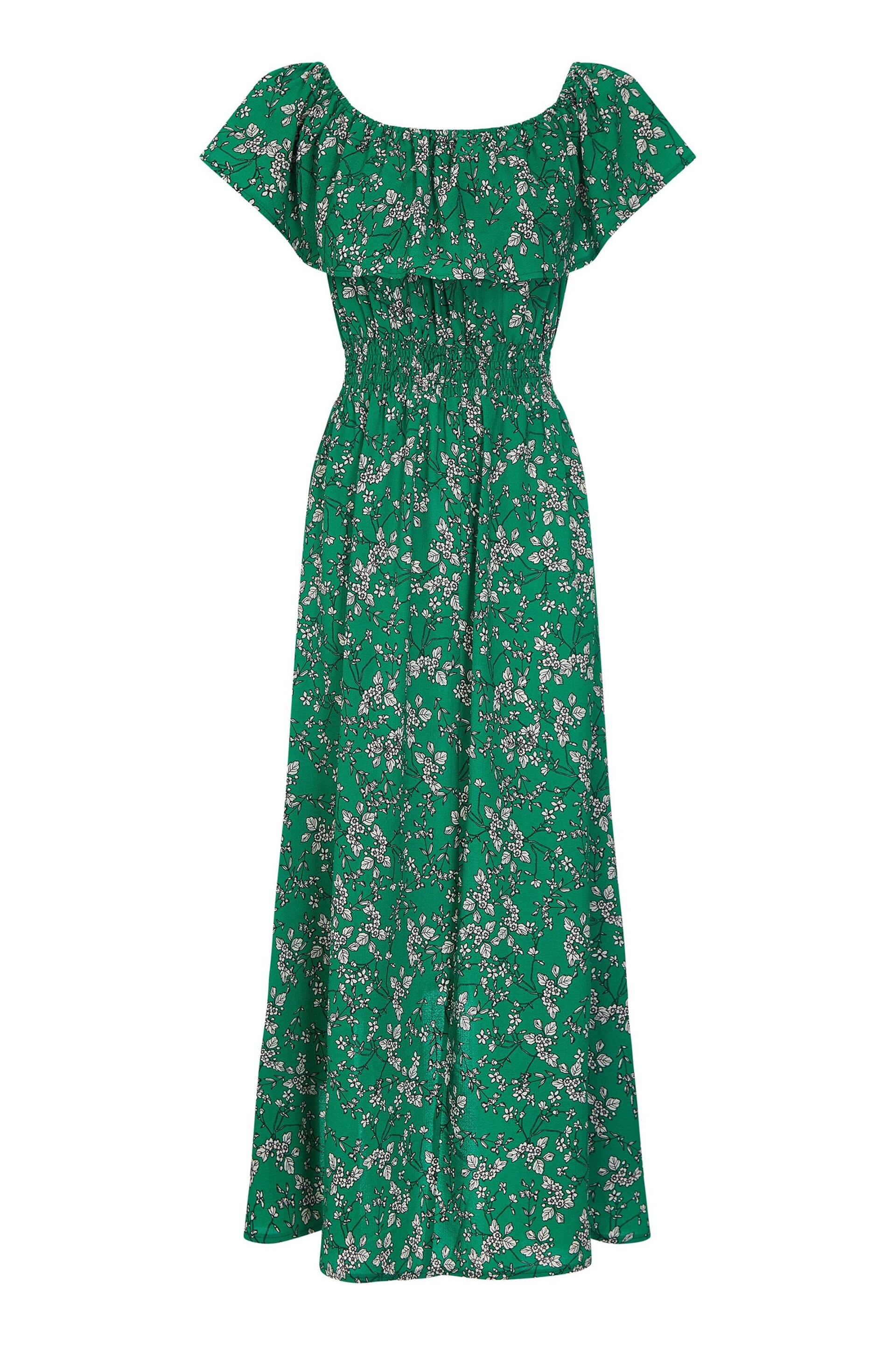 Mela Green Ditsy Print Bardot Dipped Hem Dress - Image 4 of 4