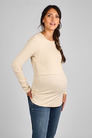 JoJo Maman Bébé Oatmeal Ribbed Jersey Maternity & Nursing Top - Image 1 of 4