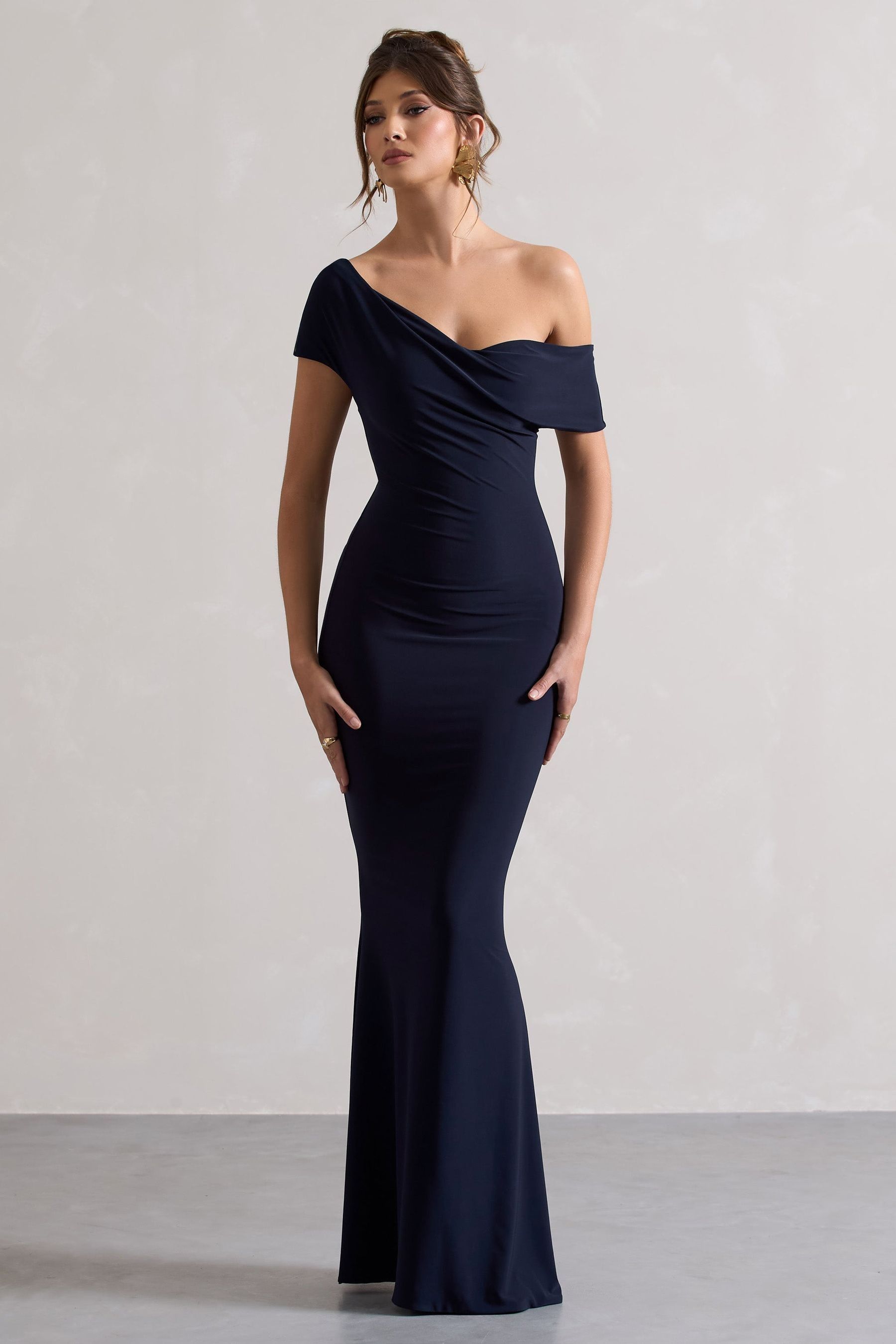 Buy Club L London Navy Blue Avila Asymmetric Bardot Maxi Dress from Next Ireland