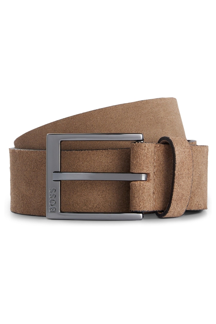 BOSS Natural BOSS Natural Italian-Suede Belt With Engraved Logo Buckle - Image 1 of 5