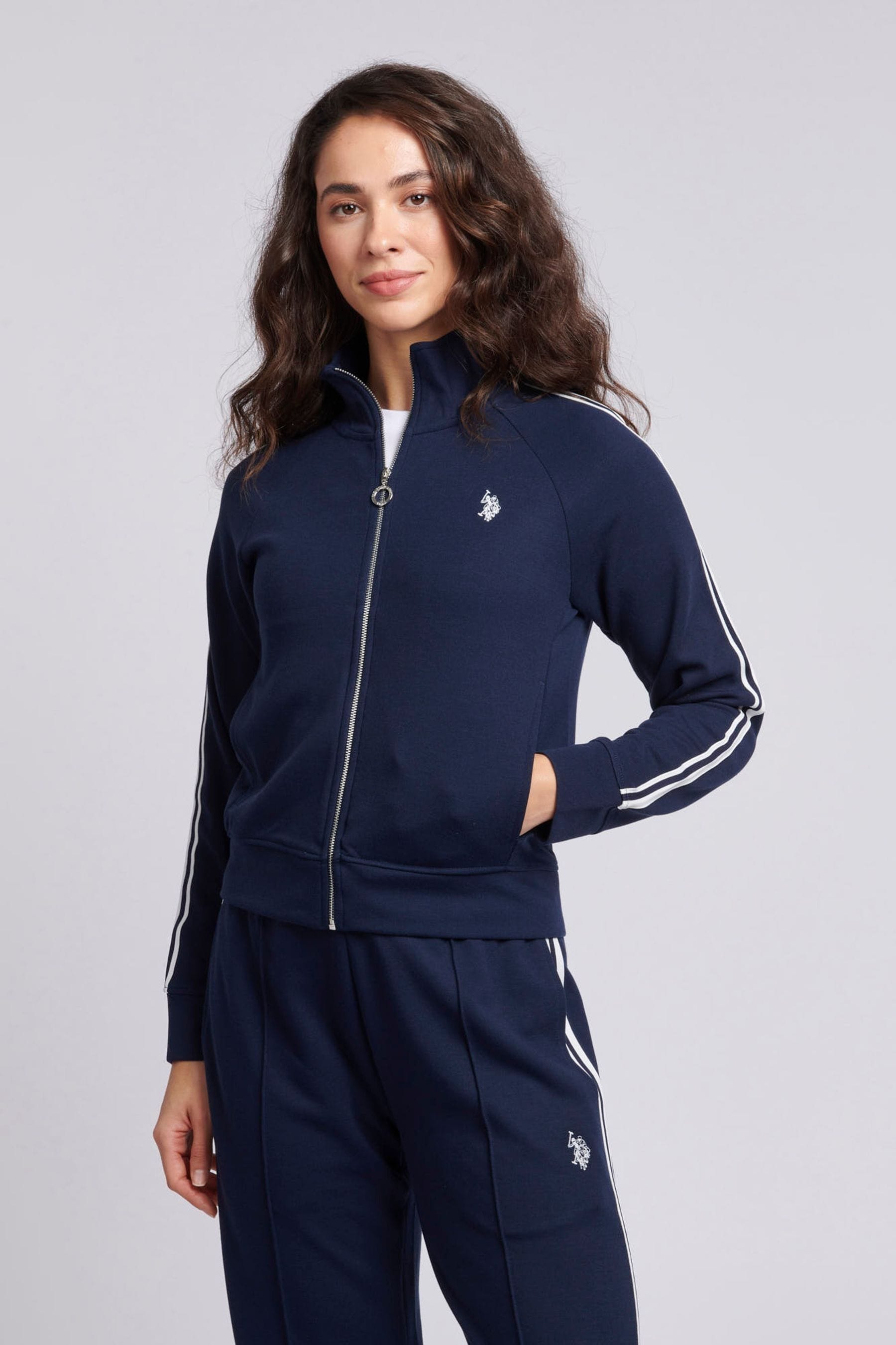 Buy U.S. Polo Assn. Blue Womens Stripe Trim Zip Through Tracksuit Top from the Next UK online shop